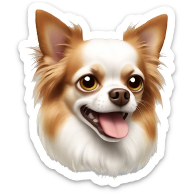 Long haired chihuahua white with reddish brown angry and biting sticker