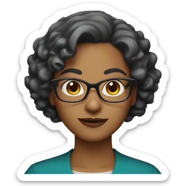 woman teacher with short curly hair whearing glasses sticker