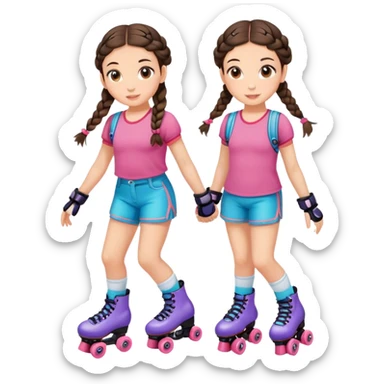 Cute girl, brunette with two braids, rollerskates sticker