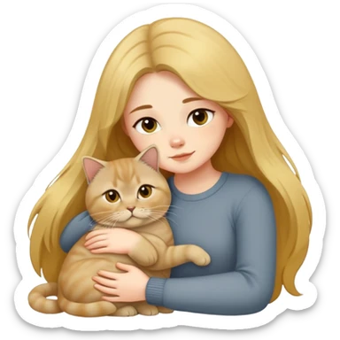 A long-haired girl hugs a Golden Shaded British shorthair sticker
