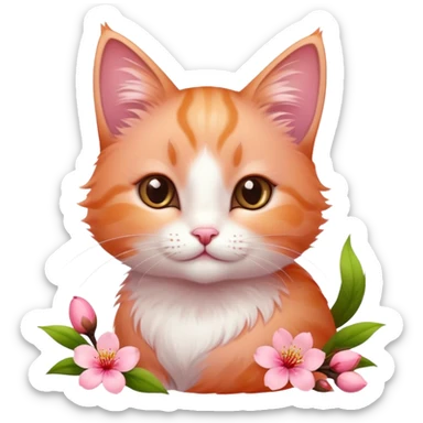 A cute little cat and a peach blossom sticker