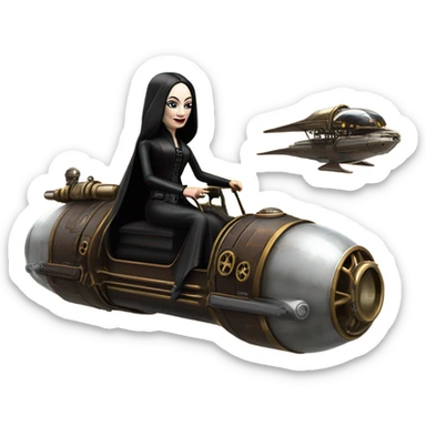 Jedi Morticia Addams flying a Jumpspeeder anti-gravity repulsorlift powered by an imperial speeder steampunk  sticker