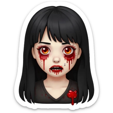 emoji-de-zumbi-garota-com-franja-piercing-no-nariz-e-sangue-com-o-fundo-preto-cabelo-grande-e-preto sticker