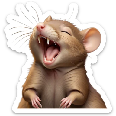 Cinematic Cute Yawning Brown Rat Portrait Emoji, Head tilted slightly with a dramatic, wide-open yawn, showcasing a soft, sleek brown coat with tiny drooping ears and half-closed eyes in drowsy contentment, Simplified yet irresistibly adorable features, highly detailed, glowing with a soft, cozy glow, high shine, relaxed yet expressive, stylized with a dash of urban charm, soft glowing outline, capturing the essence of a sleepy yet affectionate rat that seems ready to stretch out for a nap! sticker