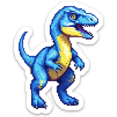 Electric blue velociraptor dinosaur with detailed pixel art texture sticker
