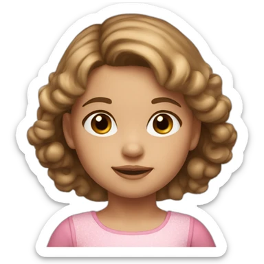 3 year old girl with light brown hair and pink dress brown eyes sticker