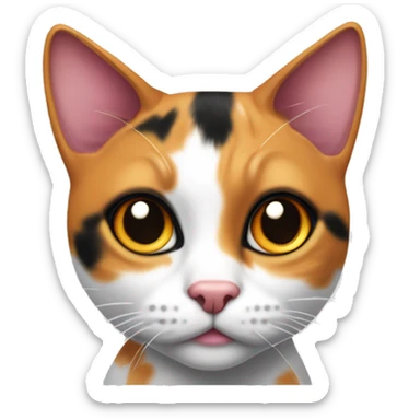 curious calico cat with pink nose, Mostly black markings on her head and a little orange markings on her left eye,gazing forward sticker