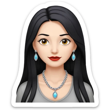 Female with Silver Necklace, grey skin,long hair, more bright silver,hihligt necklace, different expressions. sticker