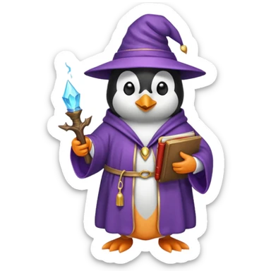 penguin wizard with a book of spells sticker