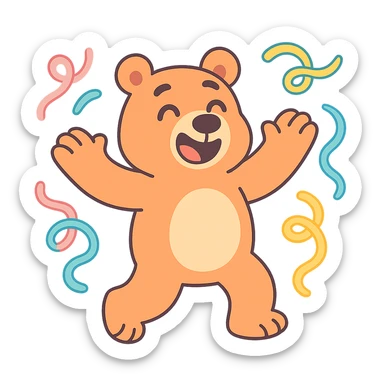 bear with swirly streamers around in pastel-toon style sticker