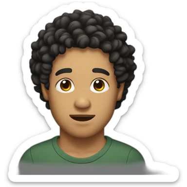 A man with wheat skin, curly black hair, and a slight chin sticker