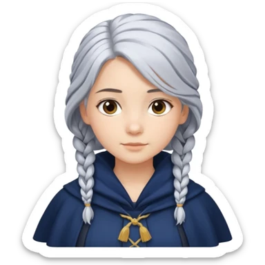 braid silver hair girl, navy cloak sticker