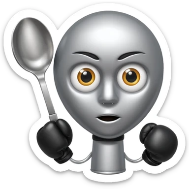 a spoon with the handle, with eyes and boxe gloves sticker