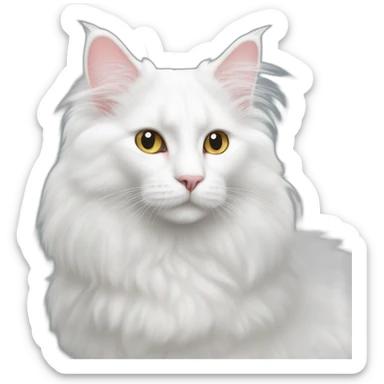 White Turkish Angora Fluffy Cat Sits  sticker