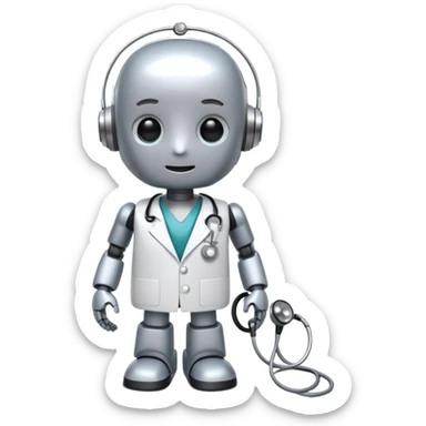 friendly AI robot doctor with stethoscope in a hospital setting sticker