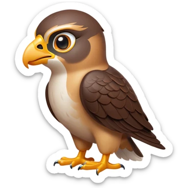 Cinematic Cute Falcon Portrait Emoji, Head tilted playfully and inquisitively, featuring a sleek, agile form with a delicately curved beak and round, sparkling eyes full of spirited charm, Simplified yet irresistibly adorable features, highly detailed, glowing with a warm, inviting glow, high shine, affectionate and lively, stylized with a touch of whimsical aerial grace, soft glowing outline, capturing the essence of a mischievous yet endearing falcon that seems as if it could dart out of the screen into your heart! sticker