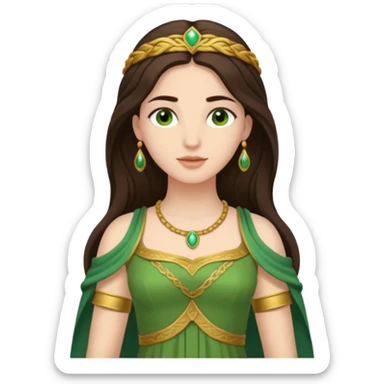 Juno, Marriage Goddess from Rome Mythology with long dark brown hair, green outfit, fair skin sticker