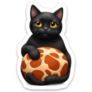 Black cat holding a meatball sticker