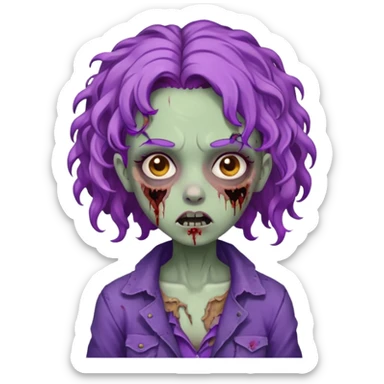 Quero uma imagem de uma garota zumbi com cabelo cacheado roxo sticker