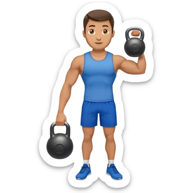 fit man with blue shorts holding kettlebell sticker