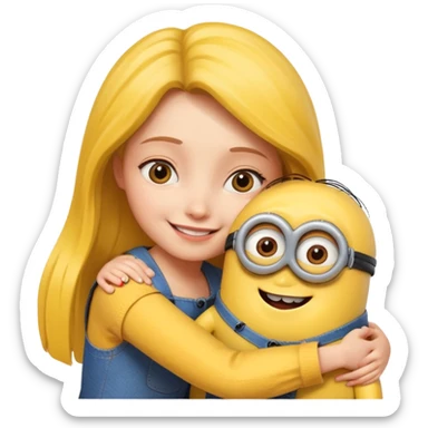 a minion hugging a girl sticker
