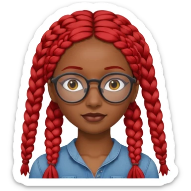 Dark Tan girl with long red plaits and red rimmed  glasses head neck and shoulder shot only sticker