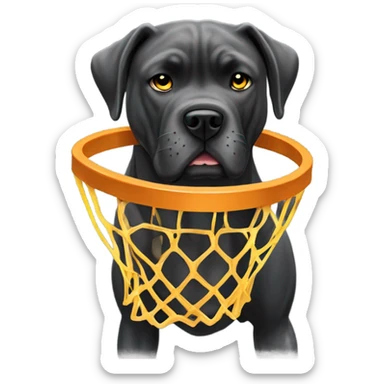  A black Cane Corso dunking a basketball wearing a gray and gold cape. sticker