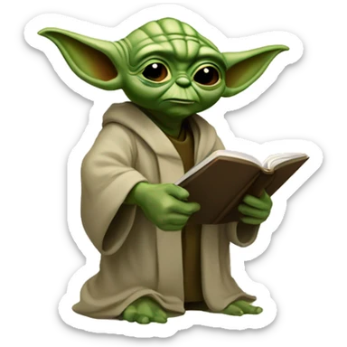 Master Yoda with a magnifying glass is looking in a book sticker