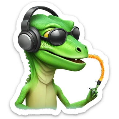Lizard with headphones who smokes  sticker