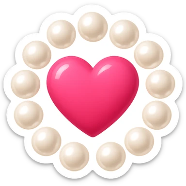 Create a pink heart surrounded by pearls in the style of emoji, with no background. The image should have a clean and simple emoji look with pearl details surrounding the heart. sticker