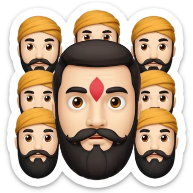 Ravanasura with beard and mustach young beautiful and terror with ten heads with white skin sticker