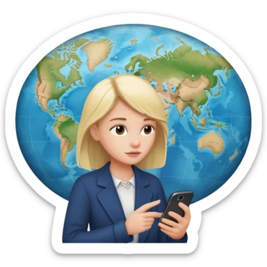 bola del mundo internet y una cara en medio mirando un movil sticker