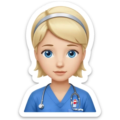 Nurse blue eyes short blond blue scrubs sticker