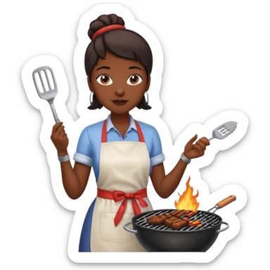 dark skin woman grilling bbq with grill and apron sticker