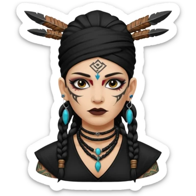 white shaman woman black clothes black accesories face tattoos sticker