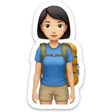 a white woman who has black short hair hiking  sticker