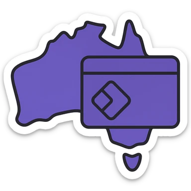 Map of Australia with the official Microsoft Power Pages icon overlay, no digital web overlay, use #403DAD as the main color, clean and modern, no text sticker