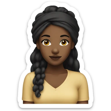Black girl with long black hair, with a white headband and eyeliner and brown lip liner sticker