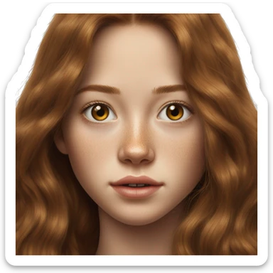 Maja Strojek long brown hair teenager, freckles, hyperreal, photoreal portrait sticker