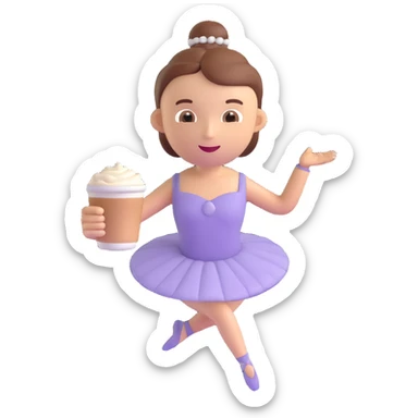 person standing in a ballet pose holding a latte, 3d emoji style sticker