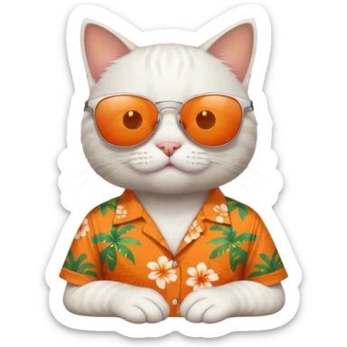white Cat – relaxed with sunglasses and orange aloha shirt sticker