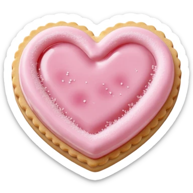 Realistic shortbread cookie in the shape of a heart with pale pink jelly middle filling and sprinkled powder sugar on top. sticker