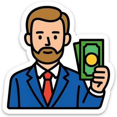 Nikolai Astrup, Norwegian politician, holding a pack of money in his hand sticker