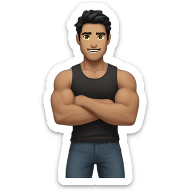 Men with black hair and brown eyes flexing arms sticker