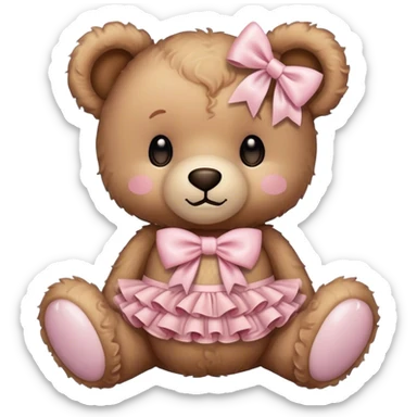 teddy bear with light pink bow and ruffes sticker