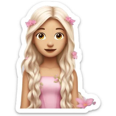 Beautiful, flower, fairy, pink, white, long hair, with pink wings sticker