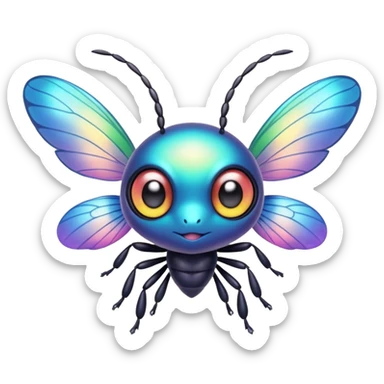 Elemental animesque cute chibi bug-flying-type magical colorful exotic animesque Pokémon-Fakémon-animal-creature with big adorable anime eyes sticker