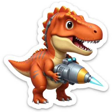 rocket-propelled dinosaur portrait, head and shoulders only, cute T-rex face, rocket pack visible behind shoulders, glowing thrusters, 3D cartoon, mobile game icon style, clean background, no text, no watermark sticker