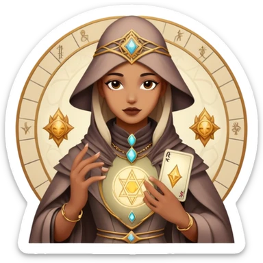 Spiritual tarot card with fashion elements, personal style oracle, mystical wardrobe symbol sticker