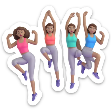 three women friends exercising together, one black woman with brown hair, two white women with brown hair sticker
